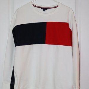 Tommy Hilfiger White, Navy, & Red Sweatshirt, Women's Medium